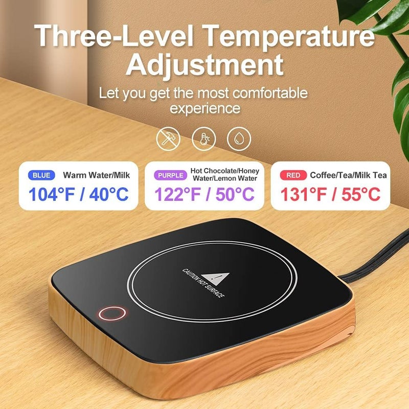Defashun Coffee Mug Warmer Waterproof Smart Cup Warmer with 3 Temperature Setting for Warming & Heating Coffee, Beverage, Milk, Tea and Hot Chocolate (Wood Grain) - Image 3